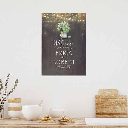 Succulents Greenery Mason Jar Rustic Wedding Poster (Keuken)