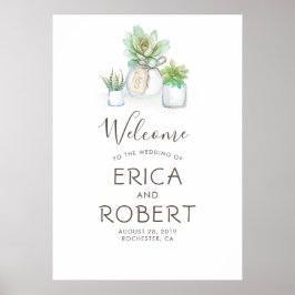 Succulents Greenery Mason Jars Rustic Wedding Poster