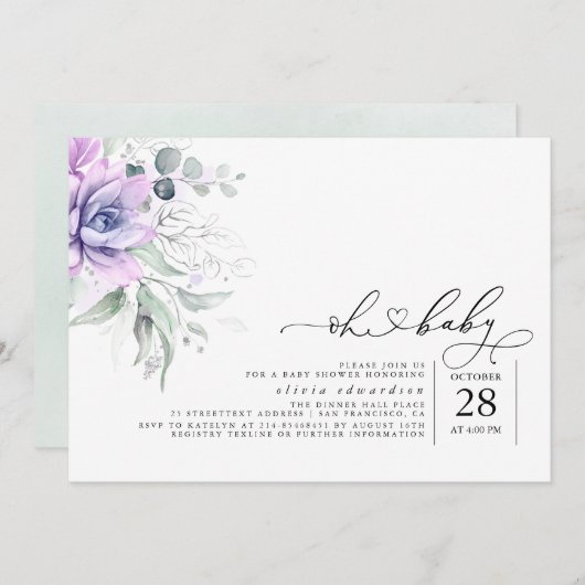 Succulents Greenery Oh Baby Uitnodiging (Voorkant / Achterkant)