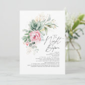 Succulents Greenery Pink Floral Rehearsal Dinner Kaart (Staand voorkant)