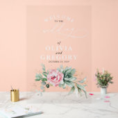 Succulents Greenery Pink Floral Wedding Welcome Acryl Bord (Huwelijk)