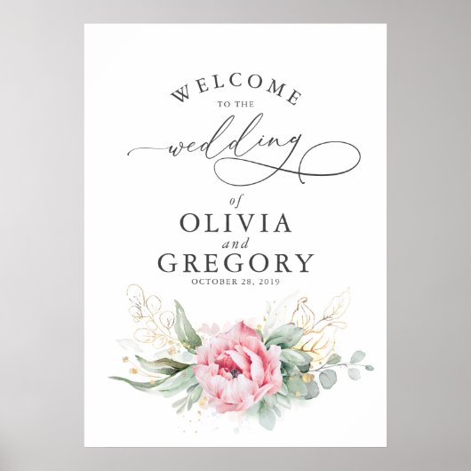 Succulents Greenery Pink Floral Wedding Welcome Poster (Voorkant)