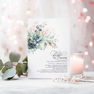 Succulents Greenery Pink Gold Leaves Baby shower Kaart