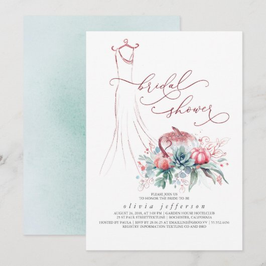 Succulents Greenery Pumpkins Dress Vrijgezellenfee Kaart (Voorkant / Achterkant)