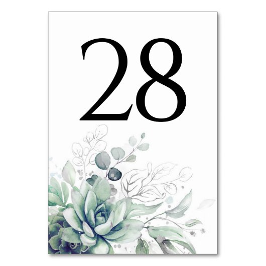 Succulents Greenery Table Number Kaarten (Voorkant)