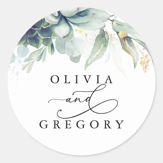 Succulents Greenery Wedding Classic Round Sticker (Voorkant)