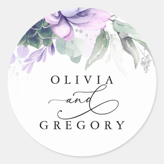 Succulents Greenery Wedding Classic Round Sticker (Voorkant)