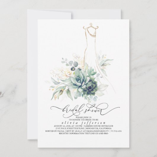 Succulents Greenery Wedding Dress Vrijgezellenfees Kaart (Voorkant)