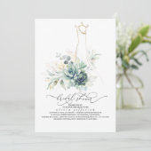 Succulents Greenery Wedding Dress Vrijgezellenfees Kaart (Staand voorkant)