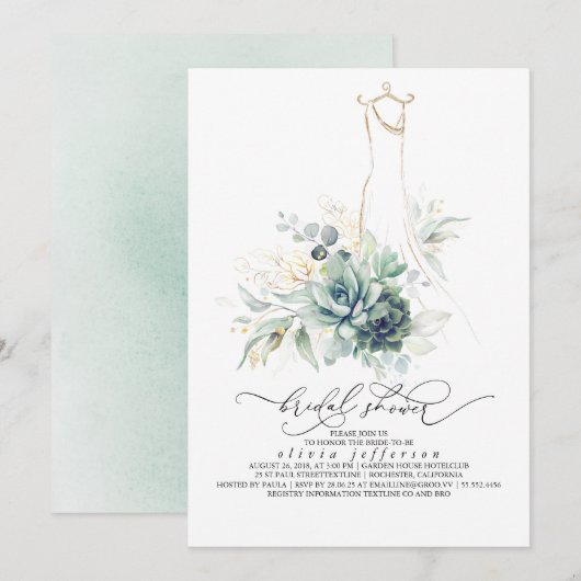 Succulents Greenery Wedding Dress Vrijgezellenfees Kaart (Voorkant / Achterkant)