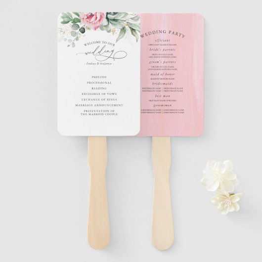 Succulents Greenery Wedding Programme Hand Fan Handwaaier (Voorkant en achterkant)