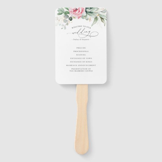 Succulents Greenery Wedding Programme Hand Fan Handwaaier