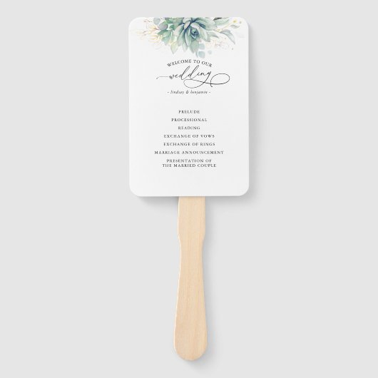 Succulents Greenery Wedding Programme Hand Fan Handwaaier (Voorkant)