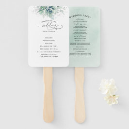 Succulents Greenery Wedding Programme Hand Fan Handwaaier