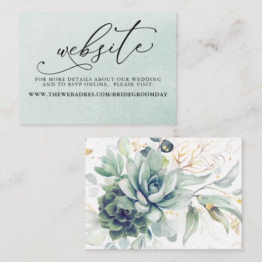 Succulents Greenery Wedding Website Visitekaartje (Voorkant / Achterkant)