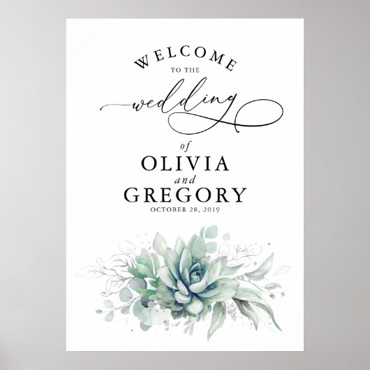 Succulents Greenery Wedding Welcome Poster (Voorkant)
