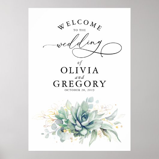 Succulents Greenery Wedding Welcome Poster (Voorkant)