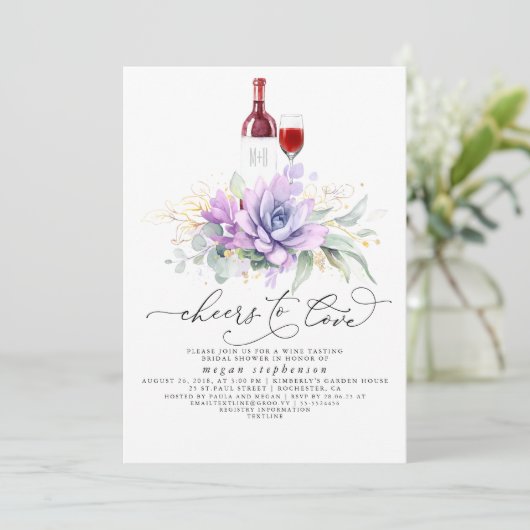 Succulents Greenery Wine Tasting Vrijgezellenfeest Kaart (Staand voorkant)