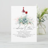 Succulents Greenery Wine Tasting Vrijgezellenfeest Kaart (Staand voorkant)