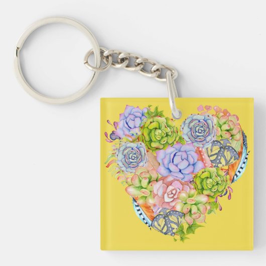 Succulents Heart Keychain (Voorkant)