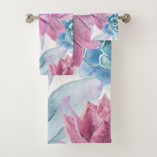 Succulents Modern Chic Fiesta Garden Floral White Bad Handdoek (Insitu)
