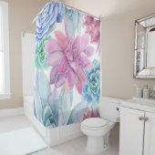 Succulents Modern Chic Fiesta Garden Floral White Douchegordijn (In situ)