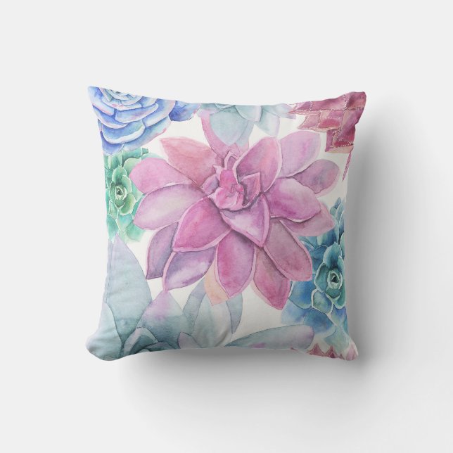 Succulents Modern Chic Fiesta Garden Floral White Kussen (Voorkant)