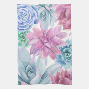 Succulents Modern Chic Fiesta Garden Floral White Theedoek