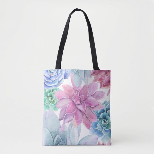 Succulents Modern Chic Fiesta Garden Floral White Tote Bag (Voorkant)