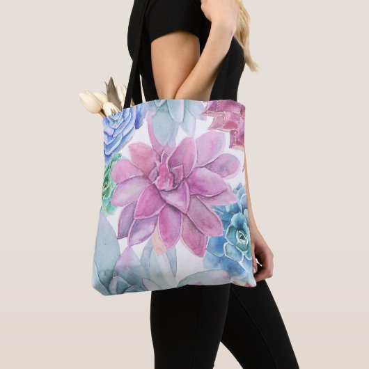 Succulents Modern Chic Fiesta Garden Floral White Tote Bag (Dichtbij)