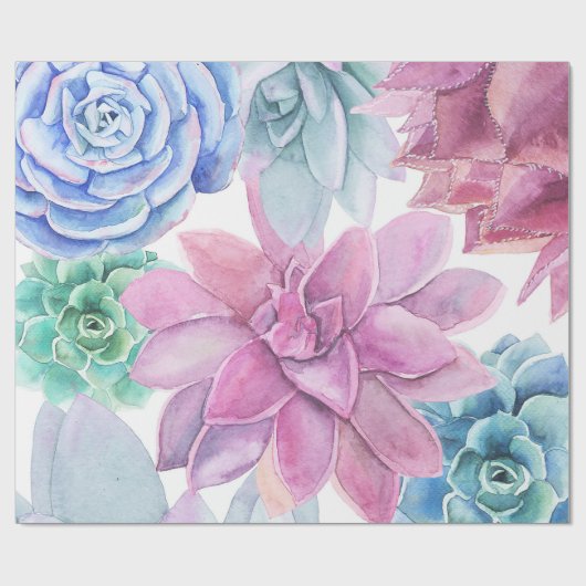 Succulents Modern Chic White Fiesta Garden Floral Cadeaupapier (Vlak)