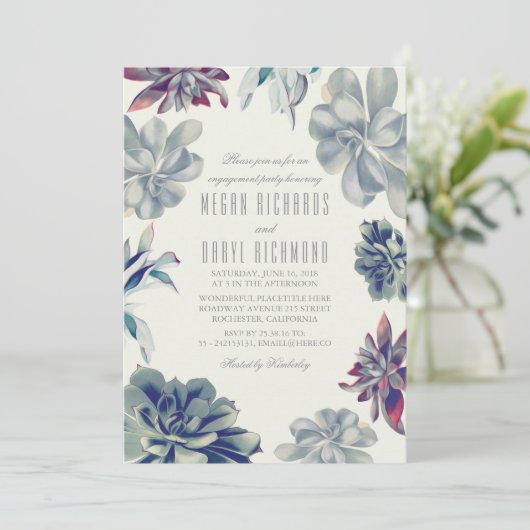 Succulents Modern Engagement Party Kaart (Staand voorkant)