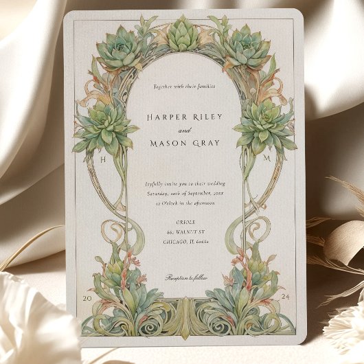 Succulents Nouveau Wedding Kaart