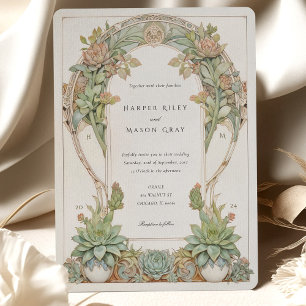 Succulents Nouveau Wedding Kaart