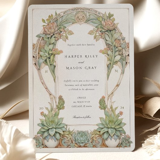 Succulents Nouveau Wedding Kaart