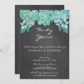 Succulents on Chalkboard Woman's Birthday Invite Kaart (Voorkant / Achterkant)