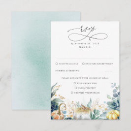 Succulents Pumpkins Greenery and Gold Wedding RSVP Kaartje