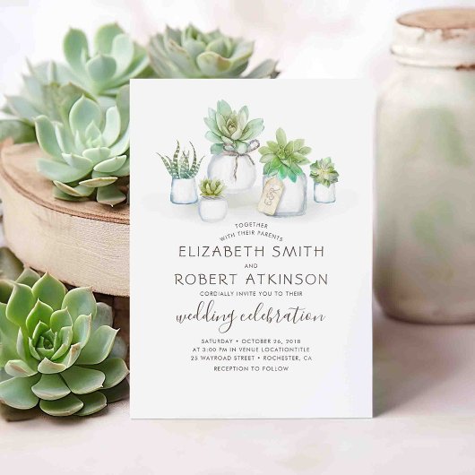 Succulents Rustic Mason Jars | Greenery Wedding Kaart