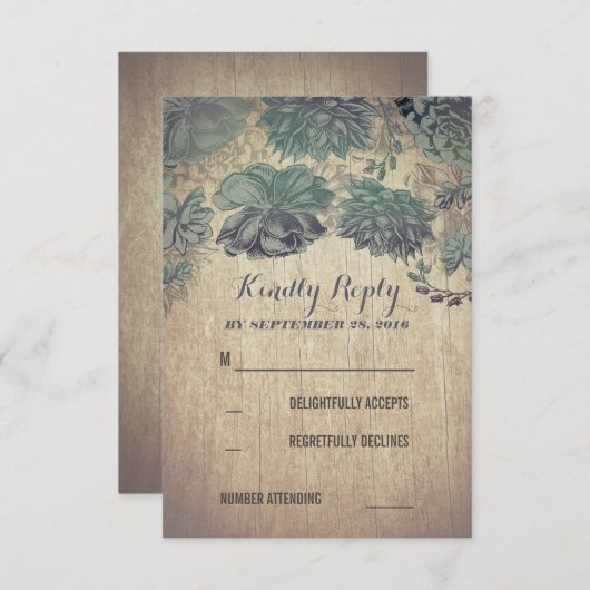 Succulents Rustic Wedding RSVP Kaarten (Voorkant / Achterkant)