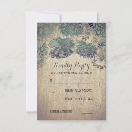 Succulents Rustic Wedding RSVP Kaarten Kaartje (Voorkant)