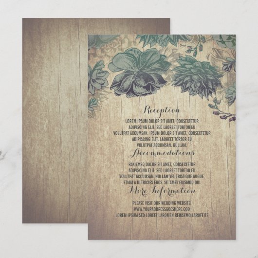 Succulents Rustic Wood Wedding Details Informatiekaartje (Voorkant / Achterkant)