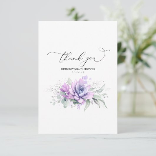 Succulents Silver Greenery Baby shower Hartelijk d Bedankkaart (Staand voorkant)