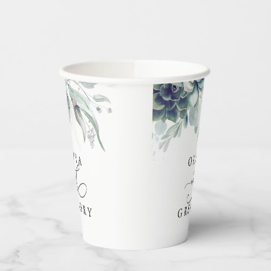 Succulents Silver Greenery Elegant Modern Wedding Papieren Bekers (Links)