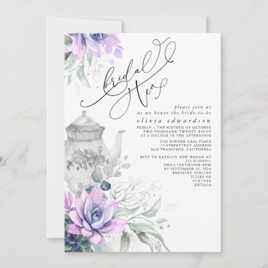 Succulents Silver Greenery Vrijgezellenfeest Tea P Kaart (Voorkant)