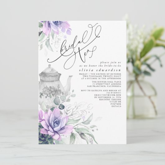 Succulents Silver Greenery Vrijgezellenfeest Tea P Kaart (Staand voorkant)