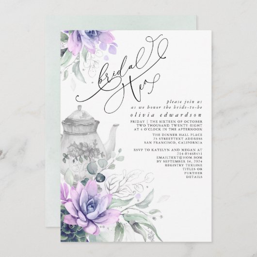 Succulents Silver Greenery Vrijgezellenfeest Tea P Kaart (Voorkant / Achterkant)