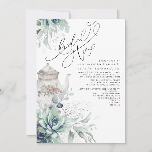 Succulents Silver Greenery Vrijgezellenfeest Tea P Kaart (Voorkant)