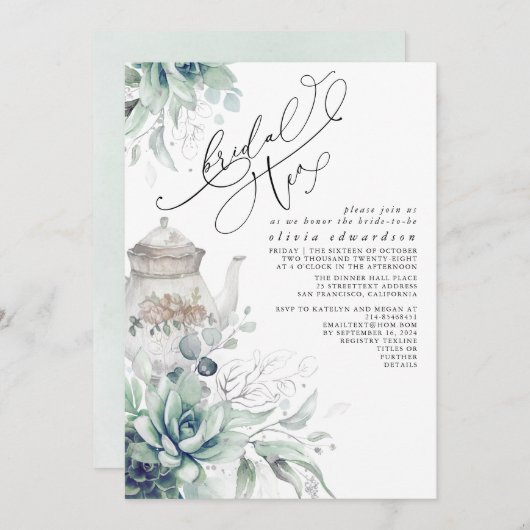 Succulents Silver Greenery Vrijgezellenfeest Tea P Kaart (Voorkant / Achterkant)