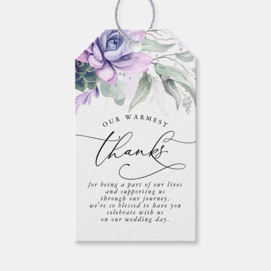 Succulents Silver Greenery Wedding Bedankt Cadeaulabel (Voorkant)