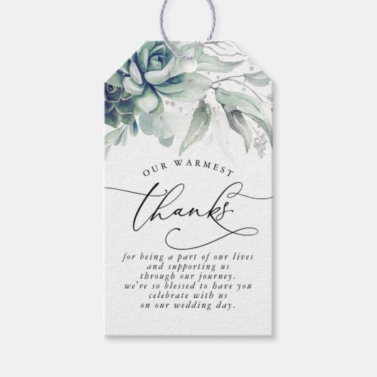 Succulents Silver Greenery Wedding Bedankt Cadeaulabel (Voorkant)